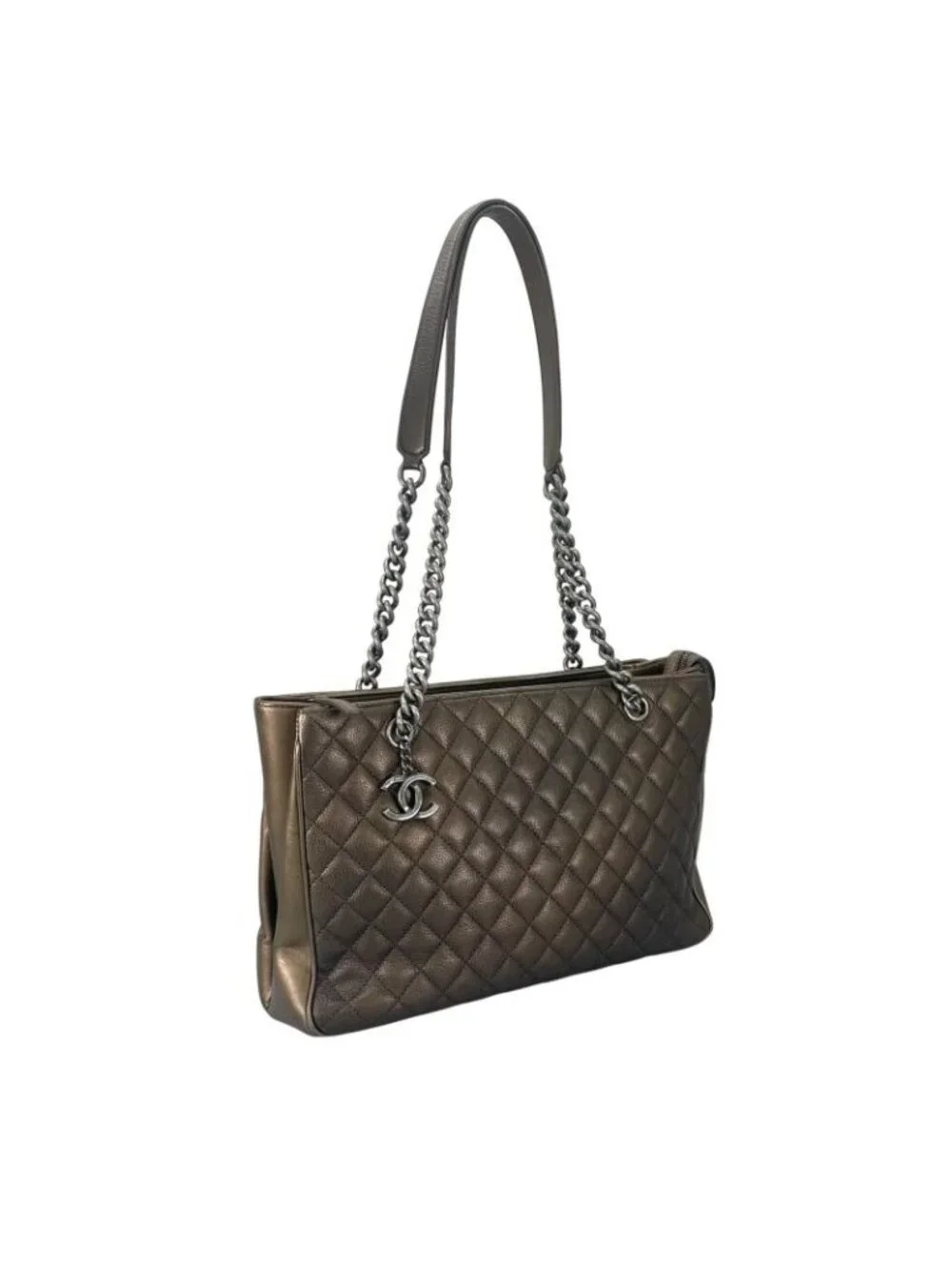 Chanel Quilted Tote Caviar Leather Brown Silver - Picture 3 of 14